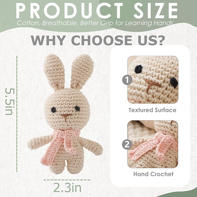 Crochet Sensory Rattle for Baby Early Development - Amigurumi Grip Toy - Soft Cotton Texture Shaker for Fine Motor Skills & Tactile Play - Newborn Essentials (Bunny & Giraffe)