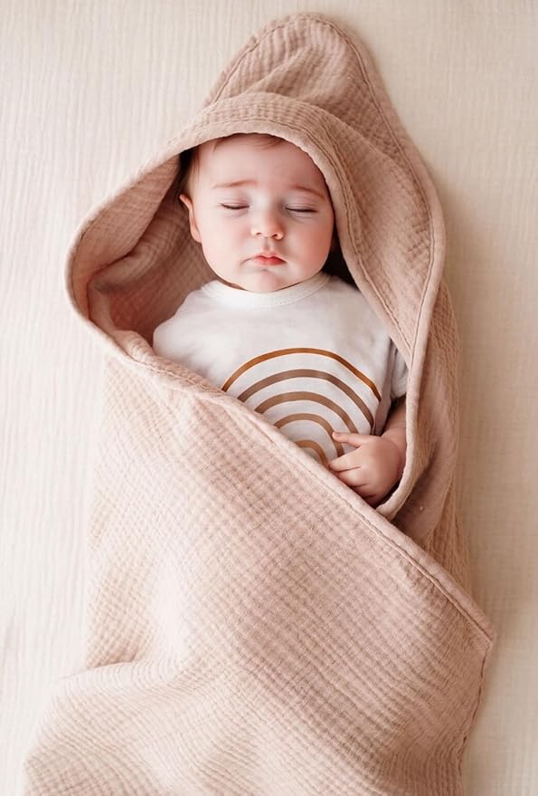 Little Jump Muslin Hooded Baby Bath Towels - 2 Pack 100% Cotton Towel for Babies, Infants, Toddlers - 32x32Inch - Highly Absorbent and Newborn Essential (Bunny)