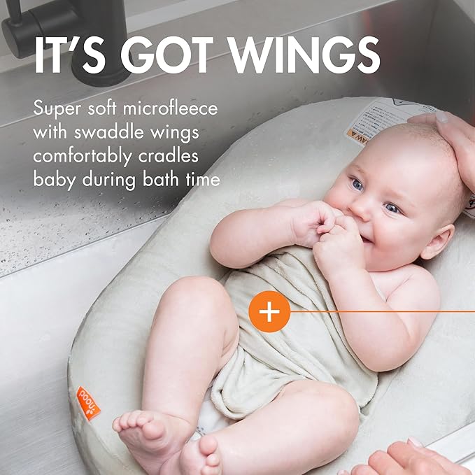 Boon Puff+ Inflatable Baby Bather - Infant Bathtub Includes Microfleece Cover, Swaddle Wings, and Storage Bag – Inflatable Baby Bathtub for Newborns and Infants