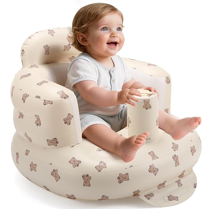 Inflatable Baby Seat for 3-36 Months, Back Support, Built-in Air Pump, Learning to Sit, Blow Up Floor Seat