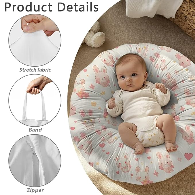 Newborn Lounger Cover, Reusable Infant Lounger Pillow Cover Stretchy Baby Lounger Slipcover Soft Infant Lounger Pillow Cover for Most Babies Rabbit
