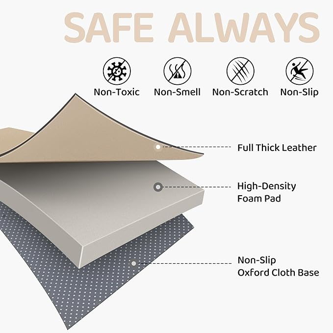 Bella's Friends Foldable Baby Play Mat for Floor, 50"x50" Vegan Leather Playpen Mat, 1.2" Extra Thick Foam, Non-Toxic, Wipe-Clean, Travel-Ready, Non-Slip Crawling Mat for Kids Toddlers&Infants, Beige