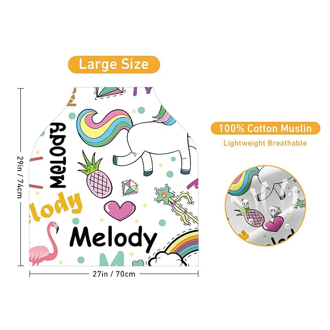 Personalised Car Seat Cover for Babies - White Horse Multi-use Carseat Canopy Cover with Name, Car Seat Covers, Christmas Birthday Gifts for Infant Boys and Girls(27"x29")