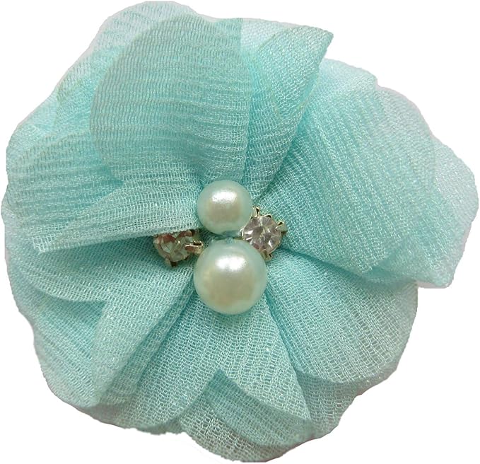 YYCRAFT 18 Pcs Glitter Chiffon Flower Rhinestone Pearl for Dress Sewing,DIY Hair Bows Craft and Party Decoration(Mix Colors,2")