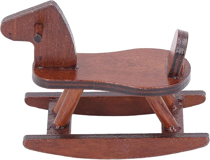 Miniature Wooden Horse, 1:12 Scale Doll House Rocking Horse Doll House Wooden Rocking Simulation Cockhorse for Accessory (Brown)