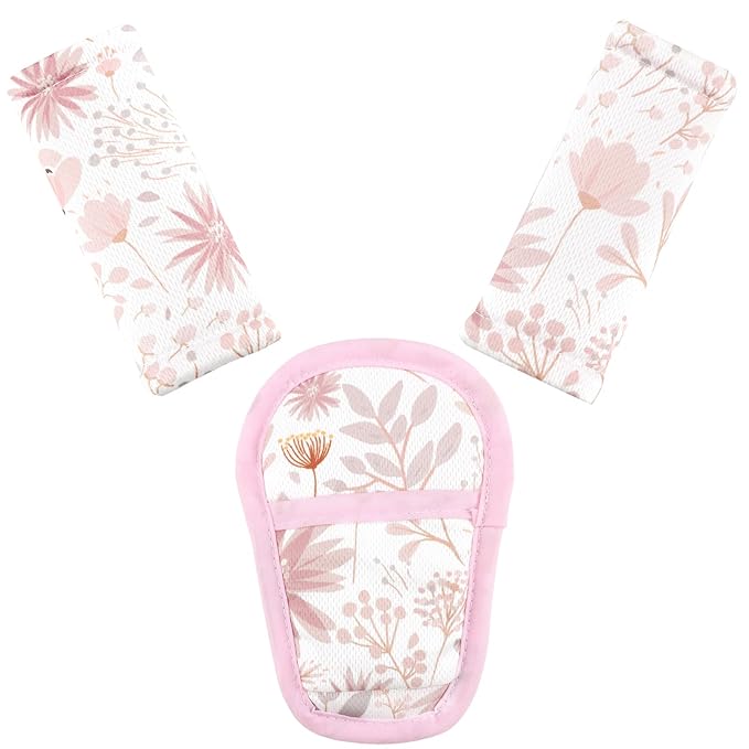 Baby Car Seat Strap Pads Suit, 3 Pieces Soft Car Seat Strap Shoulder Covers for Baby Infant Toddler, Double-Sided Car Seat Belt Covers for Stroller, Pushchair, Baby Swing, Pink Floral