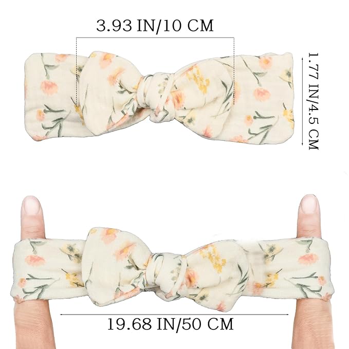 Baby Girl Muslin Cotton Hair Bow Headband, Top Knotted Floral and Solid Headwrap for Newborns, Infants, Toddlers (CJpinkset)