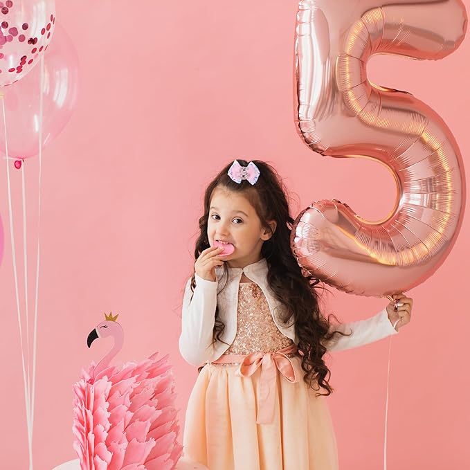 2pcs Birthday Hair Bow for Baby Girls, Sprinkle Confetti 5 Year Old Girl Birthday Decorations, Ice Cream Party Theme Bow Clips for Baby Girls Hair Pink