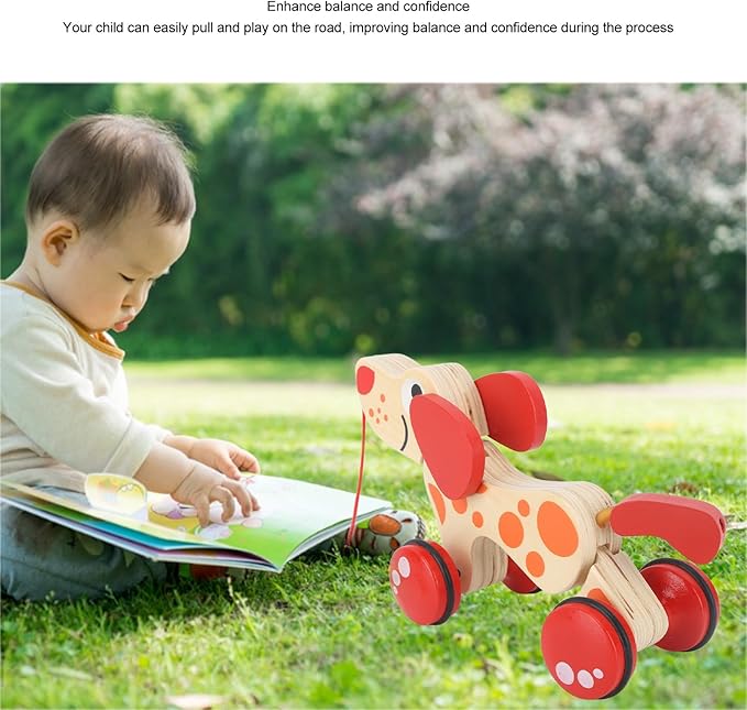 Push Pull Toy Puppy, Wooden Puppy Walk Along Toy Pine Push Pull for Toddlers Sturdy Balance, Wooden Hound Dog Walk A Long Puppy Wooden Pull Toy for Walking Toddlers (Type 1)