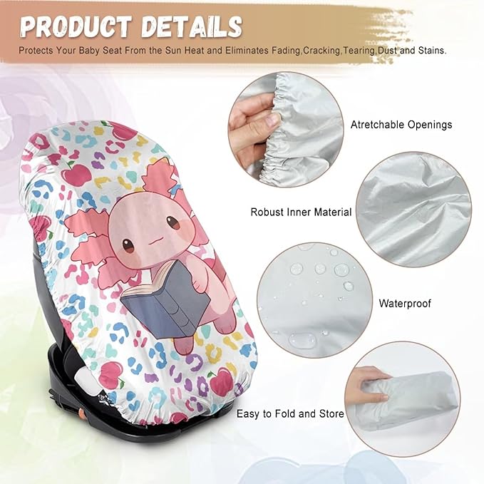 XYZCANDO Axolotl Carseat Cover for Baby Girl Kawaii Print Car Seat Covers for Babies Easy to Install Baby Car Seat Sun Shade Cover UV Rays Protective Car Seat Protector Gift for Holiday