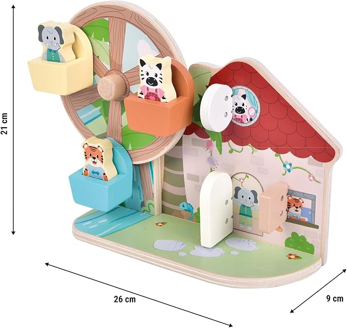 small foot Jungle Friends FSC 100% Certified Wood Ferris Wheel Motor Toy with Cute Animal Figures for Children from 12 Months and Above