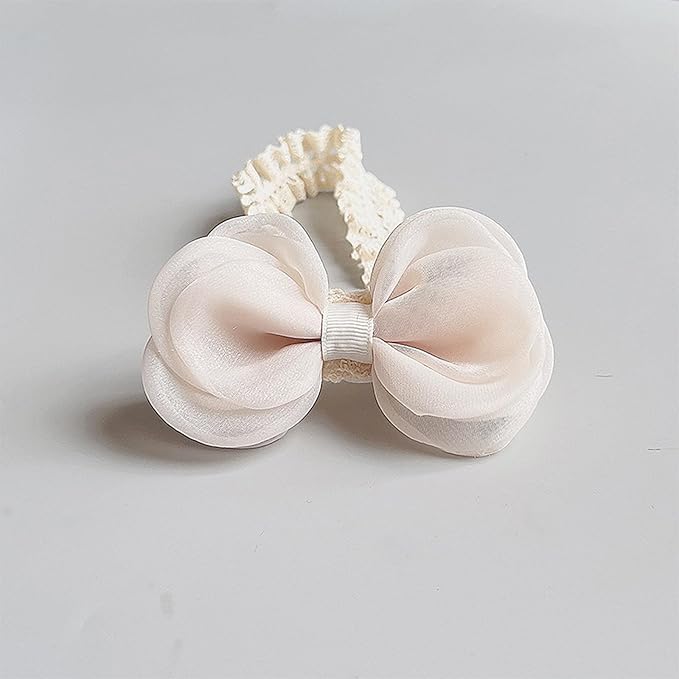 Cute Lace Bow Baby Girls Headbands Large Knot Hair Band Soft Chiffon Hairband Elastic Shower Hair Accessories for Newborn Infant Toddler Kids (Off White C, Elastic)