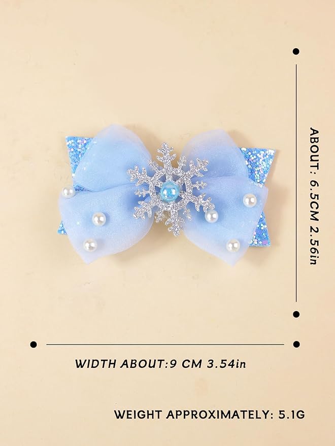 2PCS Baby Girl Dog Gift Wrap Hair Bow Clips Barrettes Blue Glitter Hair Bow Clips with Snowflake and Pearl Embellishments Assorted Hair Accessories Alligator Clip for Little Girls Toddler Kids Teens