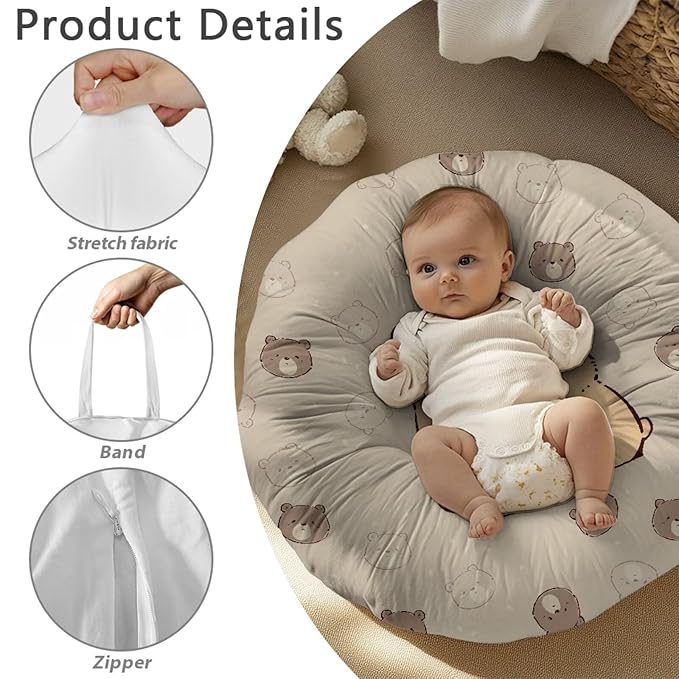 Newborn Lounger Cover, Bear Comfortable Newborn Lounger Cover Newborn Lounger Pillow Cover Removable Baby Lounger Slipcover Soft Infant Lounger Cover for Baby Boys Girls