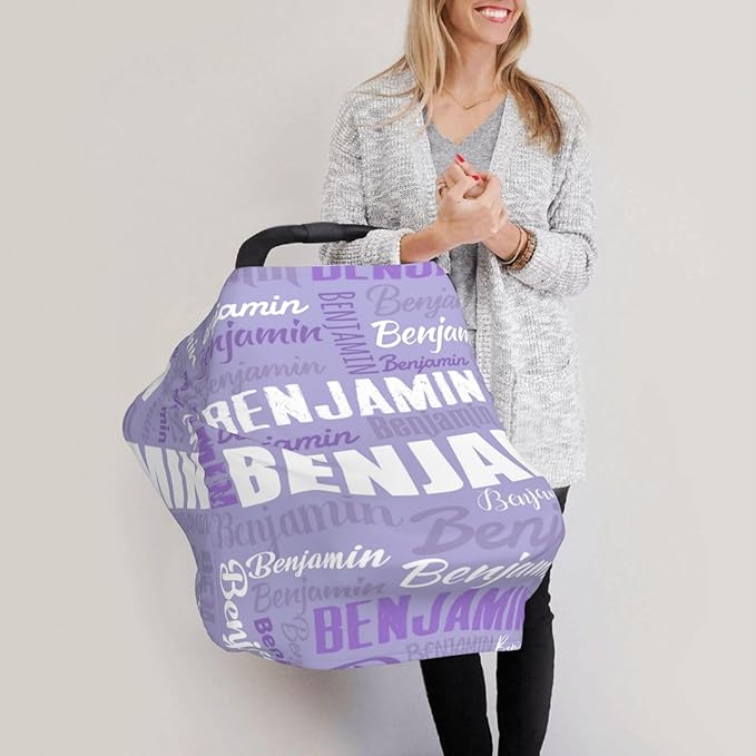 Personalized Baby Car Seat Cover for Boys Girls, Custom Monogram Nursing Covers for Breastfeeding with Name, Infant Stroller Cover, Optional Baby Bib, Baby Swaddle Set for Newborn Infant