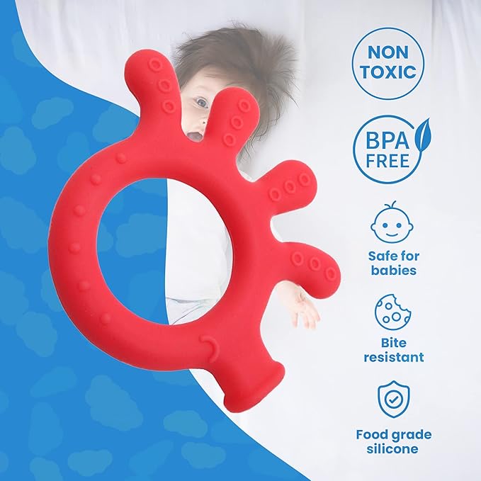 Gadgetime USA Silicone Baby Finger Teether Toy - Handheld Teething Relief Toy for Babies, Toddlers, Infants, Girls & Boys - Baby Chew Toy - Stimulating & Soft Soothing Chew Toys - BPA Free
