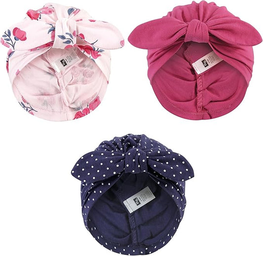 Hudson Baby Infant Girls Turban Cotton Headwraps, 0-24 Months