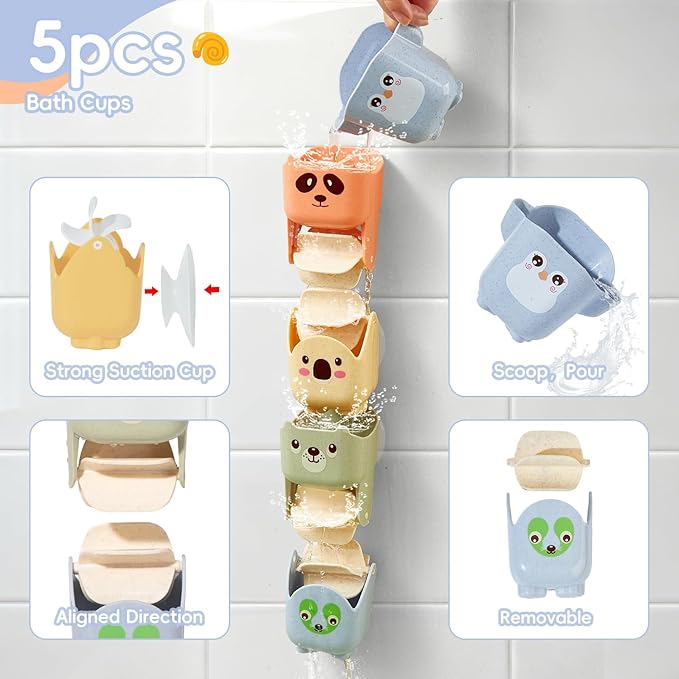 Baby Bath Toys for Kids Ages 1-3, 14 Pack Mold Free Toddler Bath Toys for 2-4 Bathtub Water Toys with Floating Boats&Cups and No Hole Bath Toy for Babies 6-12 Months Boy Girl Gifts