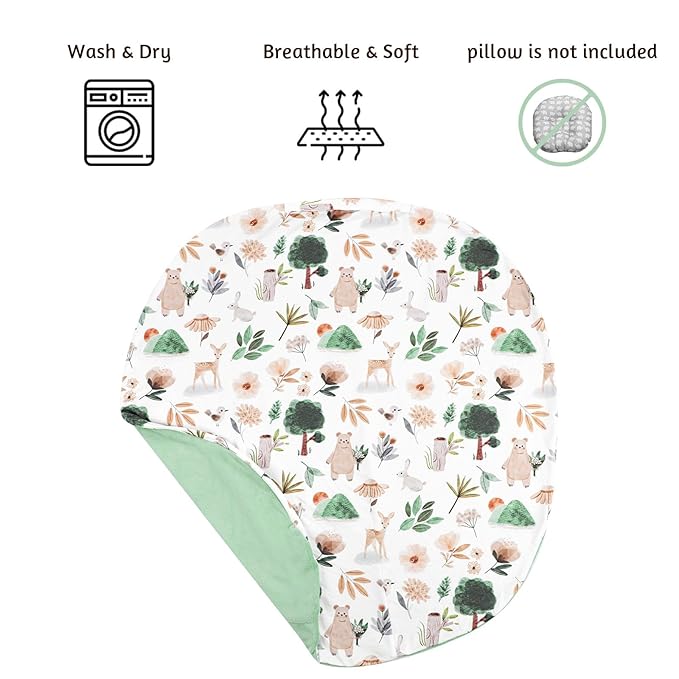 Newborn Lounger Cover for Girls Boys, Removable Soft Baby Lounger Cover, Reversible Infant Lounger Cover Minky, Green Animal