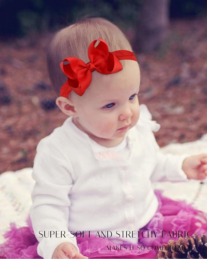 jollybows Hairband - 3 PCS 4" Baby Girls Headbands Boutique Grosgrain Ribbon Hair Bows for Baby Girls Infants Toddler Kids Teens and Children - Pink, Red, Burgundy