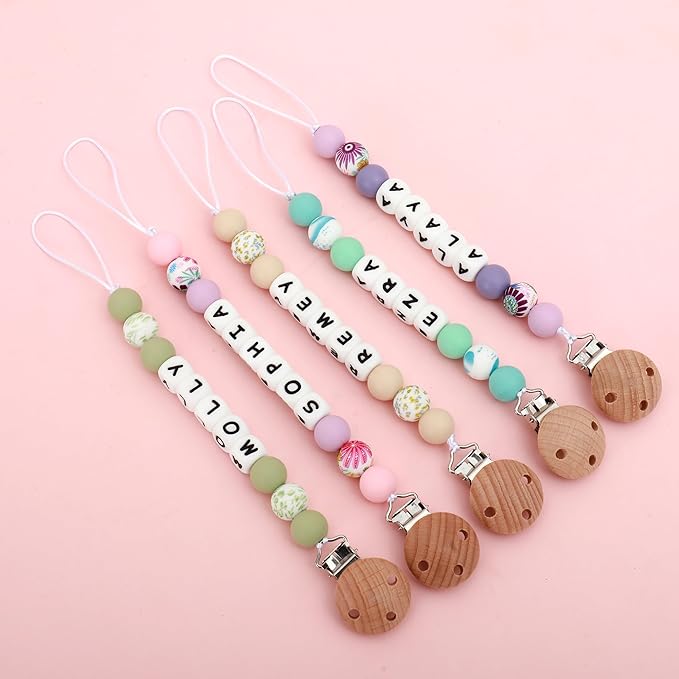 Custom Baby Name Personalized Pacifier Clip, Personalized Boho Pacifier Clip Holder Newborn Gift (A)