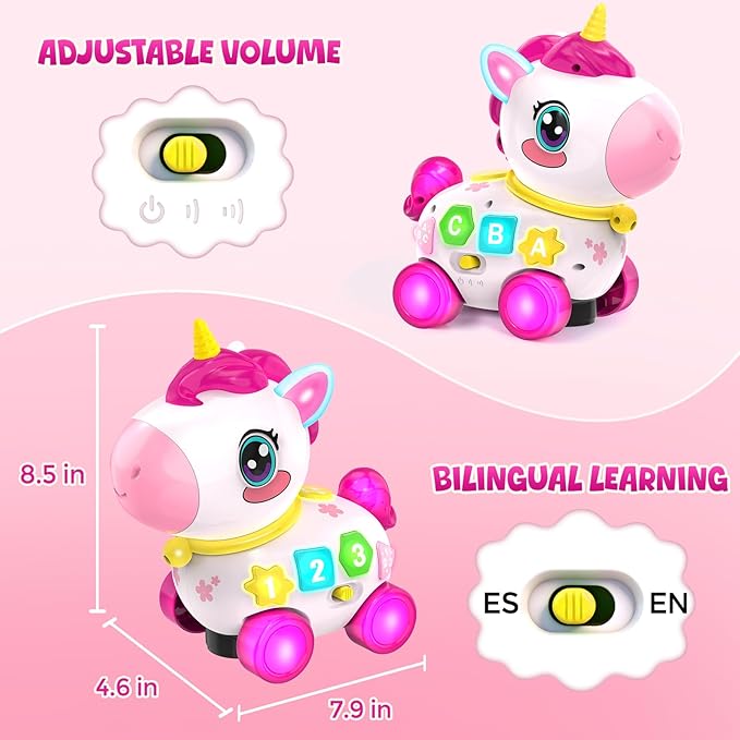 Toy for 1 Year Old Girl Gifts, Unicorn Baby Toys 6-12-18 Months, Musical Learning Toy, 1st Birthday Gift for 1 Year Old Girl Toys, Bilingual Educational Toy with Music & Light for Toddler