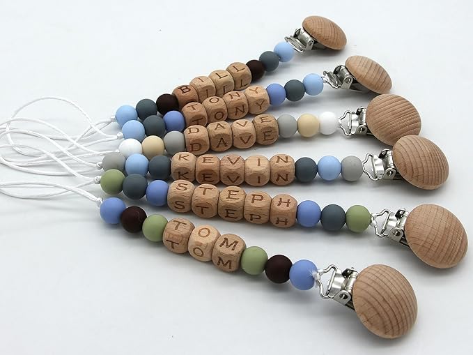 Personalized Pacifier Clip with Name,Silicone Pacifier Clips with Beads for Baby Boys and Girls - Rust-Free Holders Newborn Safe Baby Essentials