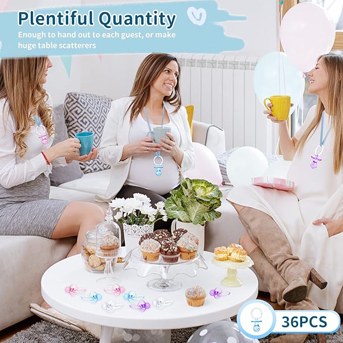 36 Pieces Acrylic Pacifiers for Baby Shower Games Boy, 2.5'' Baby Shower Pacifiers, Bulk Pacifier for Hunt Games, Gender Reveal Table Scatter, Party Favors Decoration(Blue)