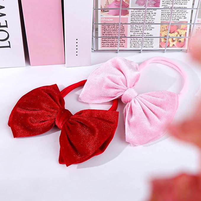 YanJie HAIRBAND 2.5 Count - Nylon, Velvet - Hair Styling, Securing Hair - For Baby Girls - Valentine's Day - Handmade, Soft, Stretchy, Red Pink - 1 Piece/Set