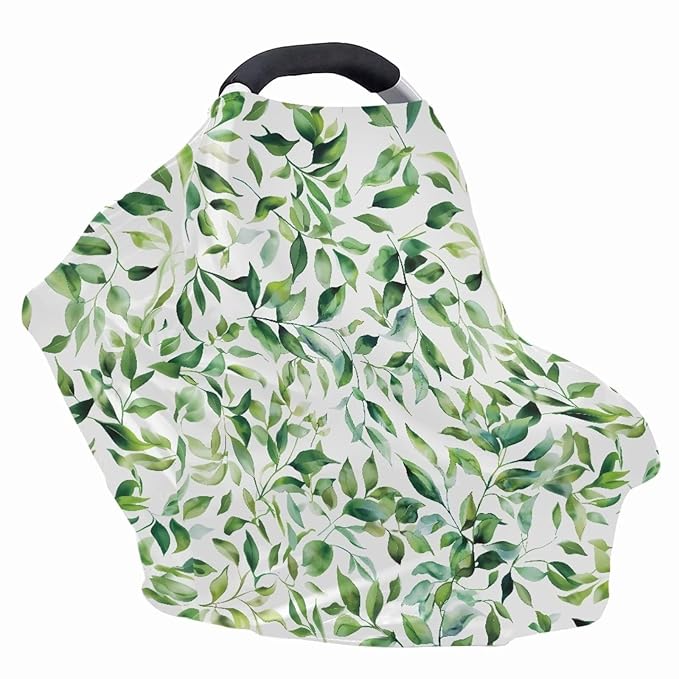 LedBack Green Leaf Stretchy Car Seat Cover for Babies,Nursing Cover Breastfeeding Cover,Soft Breathable Baby Carseat Canopy Nursing Breastfeeding Cover