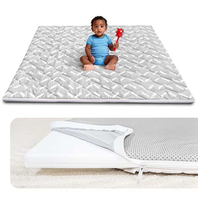 Foam Baby Play Mat 50x50, Removable and Machine Washable Cover, Thicken Cushioning Playmat and Perfect for Playpen, Non-Slip Bottom, Easy to Clean for Infants, Toddlers & Babies(Lines)
