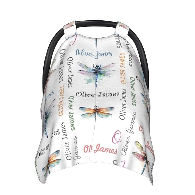 Personalized Baby Car Seat Canopy with Name Custom Minky Dragonfly Car Seat Covers Nursing Cover for Breastfeeding Multi-Use Cover Infant Carrier Carseat Winter Cover for Newborn Girls Boys