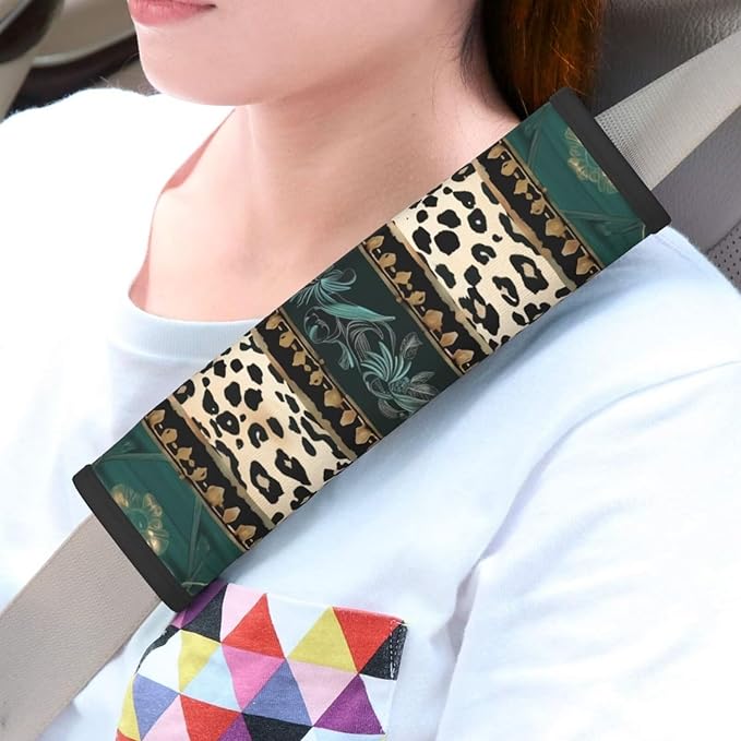 2 Pack Car Seat Belt Pads Leopard Cheetahs Car Seatbelt Cover Seatbelt Protector Aztec Green Soft Seat Belt Shoulder Strap Cover Comfort Harness Pad Car Seat Belt Comfort Pad