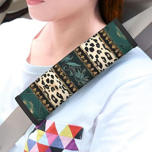 2 Pack Car Seat Belt Pads Leopard Cheetahs Car Seatbelt Cover Seatbelt Protector Aztec Green Soft Seat Belt Shoulder Strap Cover Comfort Harness Pad Car Seat Belt Comfort Pad