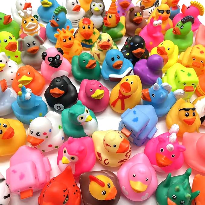 60 Pack Rubber Ducks in Bulk, Random Assortment Mini Rubber Duckies, Bulk Party Favors for Kids, Bath Toys for Toddler, Suitable for Cruise Ship & Jeeps Ducking