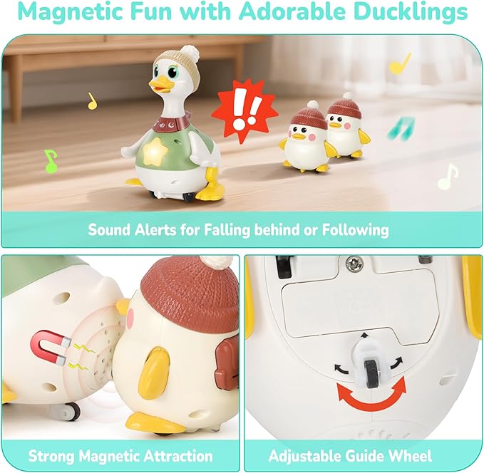 Hestiasko Baby Toys 6 8 10 12 Months, Tummy Time Duck Toy, Musical Dancing Duck Set with Lights & Sounds, Crawling and Interactive Sensory Learning Toy for Infants, Toddlers Gift for 1 Year Old Boy