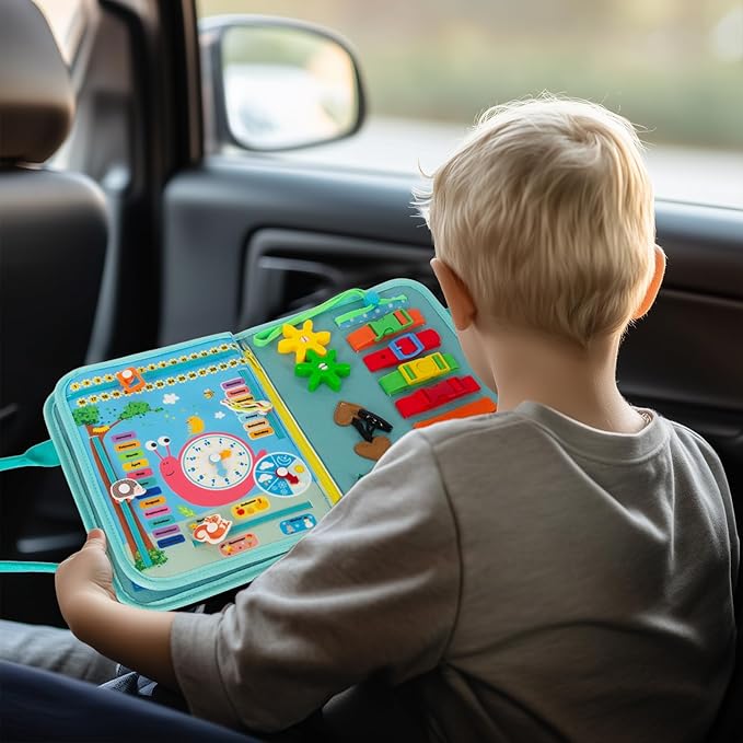 WOODENFUN Busy Board Montessori Toys for Boy Girl Birthday Gifts, Busy Book Learning Sensory Easter Toys for Toddlers, Toddler Travel Autism Educational Activities Fine Motor Skills