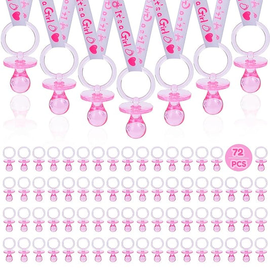 72 Cute Pacifier Necklaces for Baby Shower Girls & Boys Party Favors, Gender Reveal Party Table Scatter, Baby Shower Necklace Game (Pink)