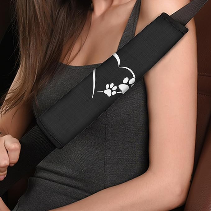 UNICEU Animal Dog Paws Lovely Heart Print Neoprene Soft Car Seatbelt Pads Protector Cover, 2 Packs, Soft Car Safety Seatbelt Strap for Kids Adults