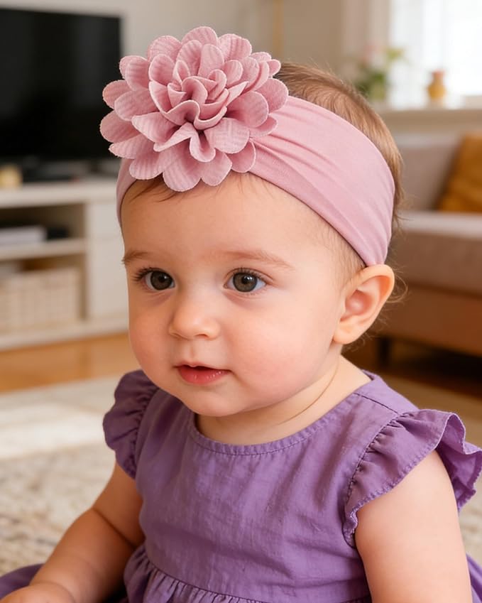 jollybows 6pcs Baby Girls Flower Hair Headbands Nylon Hair Bands Elastic Hair Accessories for Newborn Kids Infants Toddlers Dark Color