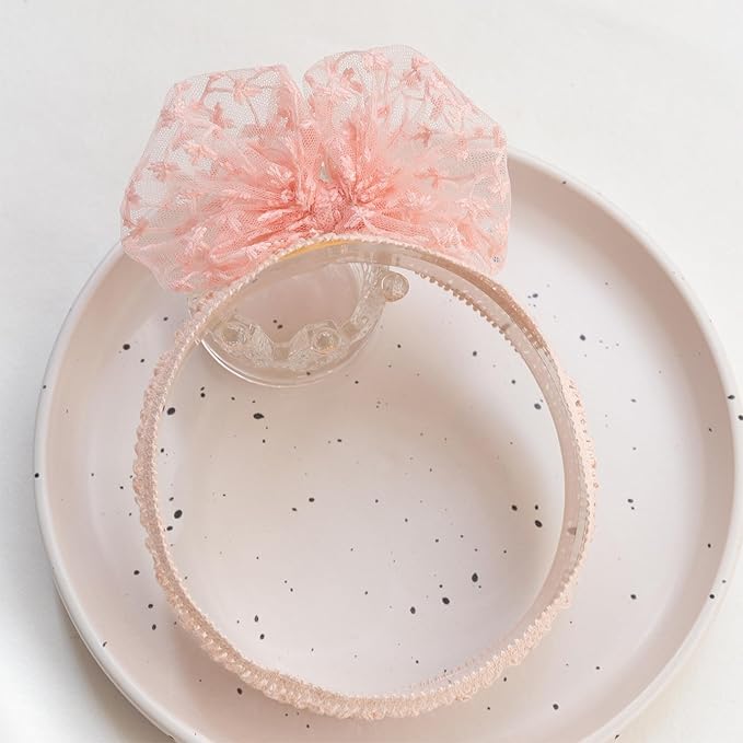 Lace White Bow-knot Baby Girls Headband Birthday Shower Infant Wrap Elastic Flower Baby Turban Hairband for Newborn Infant Toddler Kids (Pink B, Elastic)
