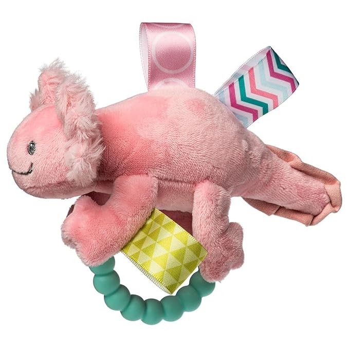 Taggies Soft Baby Rattle with Soothing Teether Ring and Sensory Tags, 6-Inches, Lizzy Pink Axolotl
