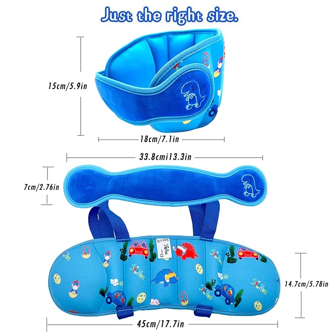 Letton Child Head Support for Car Seats - Adjustable Toddler Car Seat Head Holder Head Strap, Breathable Kids Headrest Neck Relief - A Comfortable Sleep Solution (Blue Dinosaur)