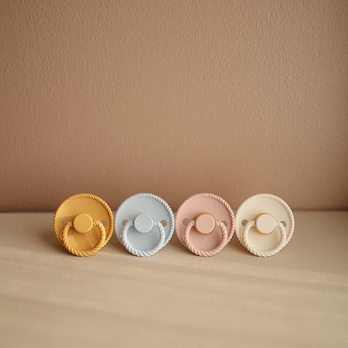 Frigg Rope SilkySoft Silicone Baby Pacifier | Made in Denmark | BPA-Free (Honey Gold/Portobello, 0-6 Months)