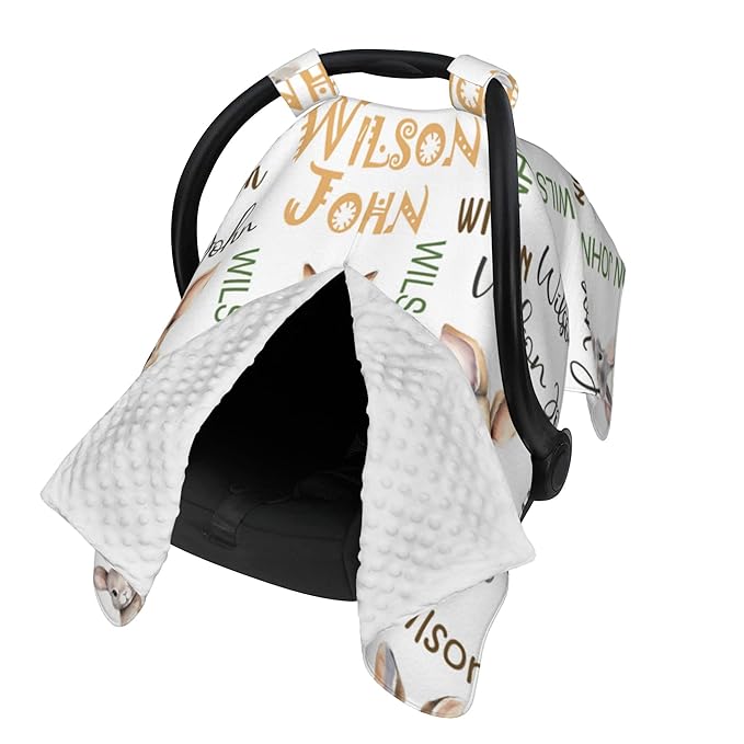 Personalized Winter Car Seat Covers for Babies with Name Rabbit Minky Baby Car Seat Cover for Boys Girls Custom Infant Carseat Covers Baby Blanket Nursing Cover Breastfeeding Scarf