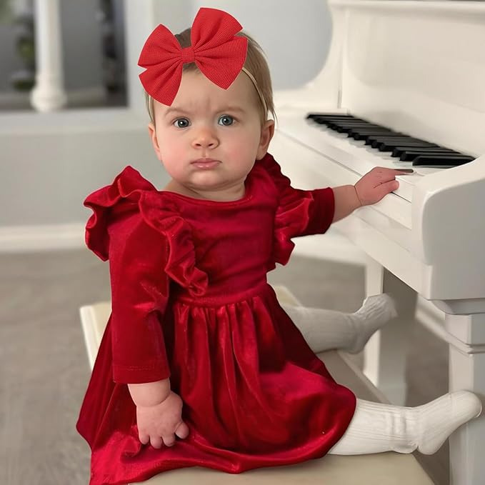 Valentine's Red Baby Bow Headbands for Baby Girls Pink Handmade Bows Newborn Nylon Headbands Valentine's Day HairAccessories for Infants Toddlers (Red White Pink)