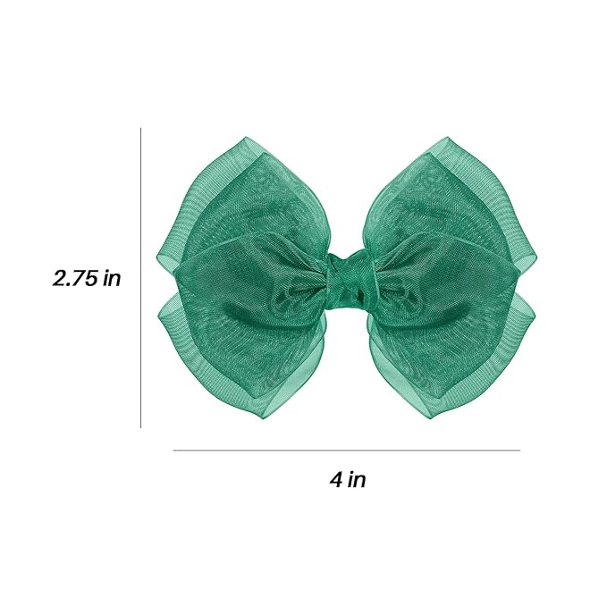 Hunter Green Mesh Ribbon Hair Bow Clips 4-Inch Organza Double Bow Alligator Hair Pins Barrettes Spring Summer Christmas Holiday Dress Decor Accessory for Teens Toddler Girls Child