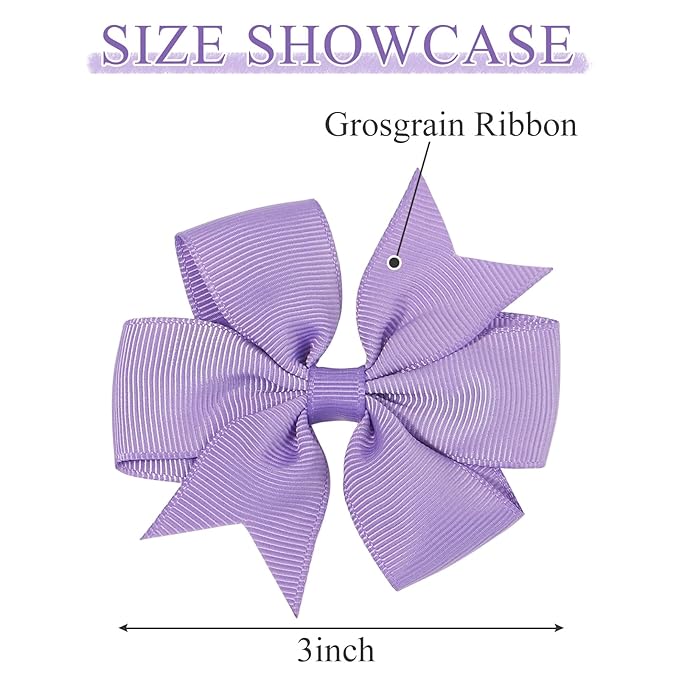 Choicbaby 3 Inches Hair Bows for Girls Purple Grosgrain Ribbon Pinwheel Hair Bows Clips Toddler Hair Clips for Birthday Baby Shower Gifts 6 Pack Photo Props