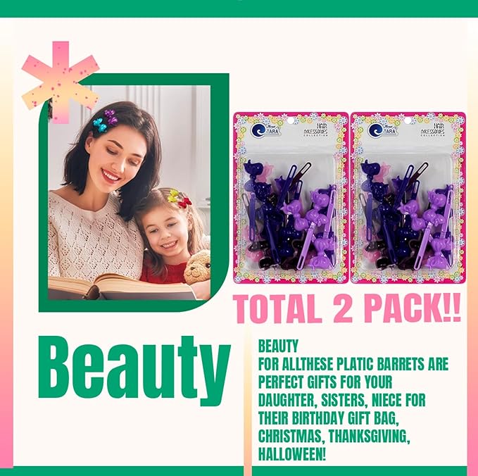 Classics Self Hinge Hair Barrettes for Girls Plastic Hair Barrettes for Baby bow Girl Barrettes 80s 90s Bow Cartoon Design Hair Pins for Baby Girls Toddlers total 40 count (PURPLE MIX)