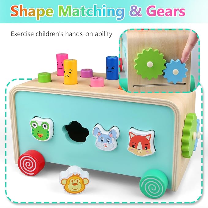 Montessori Baby Hammer Pounding Toy for Toddlers Boys Girls 2 3 4 Years Old, Educational Learning Toy Xylophone Color Shape Easter Basket Stuffers for Toddlers Valentine's Day Gift